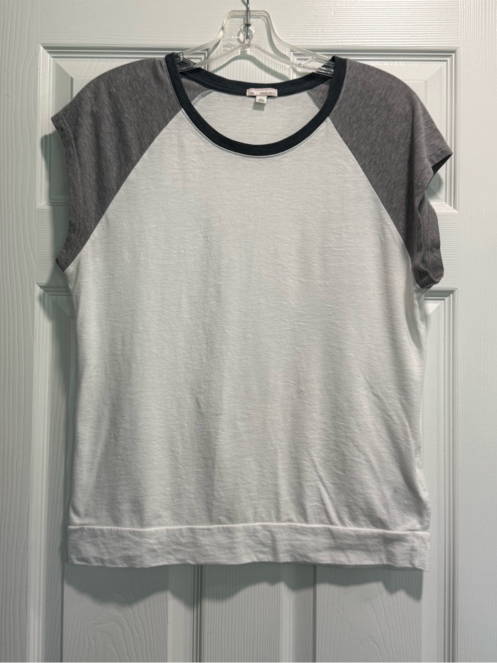GAP Women's Short Sleeve Raglan Tee - White with Charcoal Accents